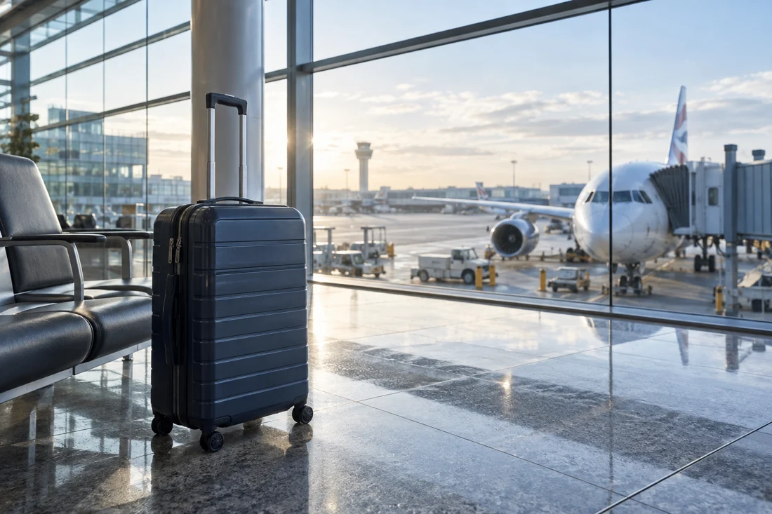 Airport terminal and travel luggage
