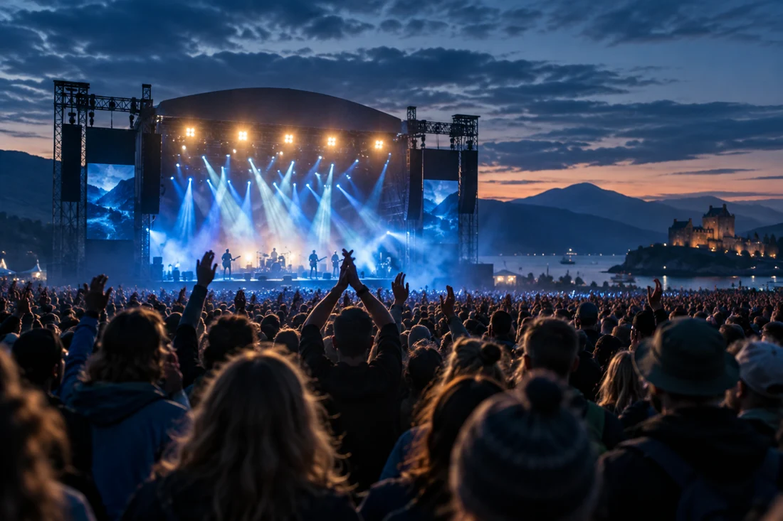 Outdoor concert at dusk