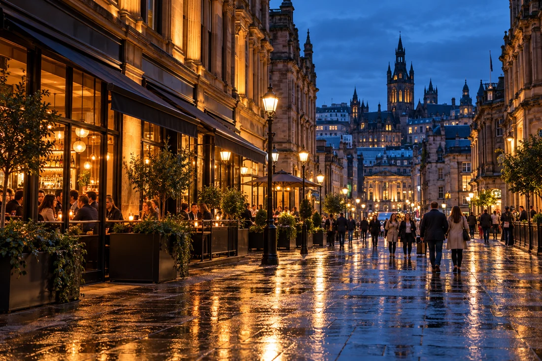 Glasgow city street in the evening